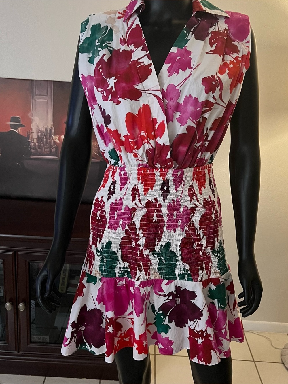 Milly Floral ruched garden party dress